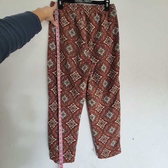 H&M Red Brown Aztec Geometric Diamond Print Pull On Elastic Waist Wide Leg Pants - Picture 6 of 11